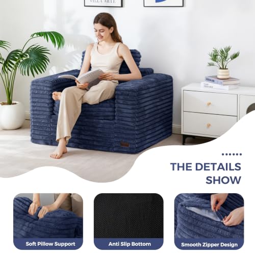 Image of MAXYOYO Bean Bag Chair with Pillows, Floor Sofa with Armrests and Support, Plush Foam Filled Lounge Chair for Adults, Cozy Bean Bag Couch for Living Room, Bedroom, Apartment, Navy