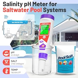 CIZTADA Pool Salt Tester for Swimming Pool Salinity Tester and pH Meter for Saltwater 5 in 1 Digital Salinity pH EC TDS Temp Meter with 35ppt Calibration Solution for Hot tub, Reef Aquarium, Koi Pond