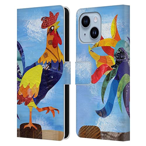Étui portefeuille iPhone 14 Plus cuir Coq Coloré Artpoptart housse