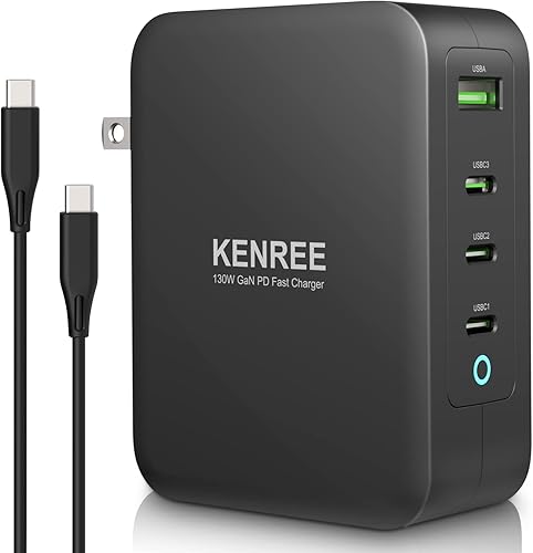 Cargador de pared USB C GaN de 130 W, PD100W PD65W 30W 20W, adaptador de carga súper rápida con cable USB C de 100 W, estación de carga rápida para