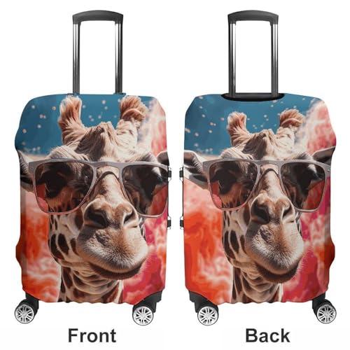 Giraffe Wearing Sunglasses Luggage Cover, Washable Elastic Suitcase Cover Protector Fit 18-32 Inch Luggage3
