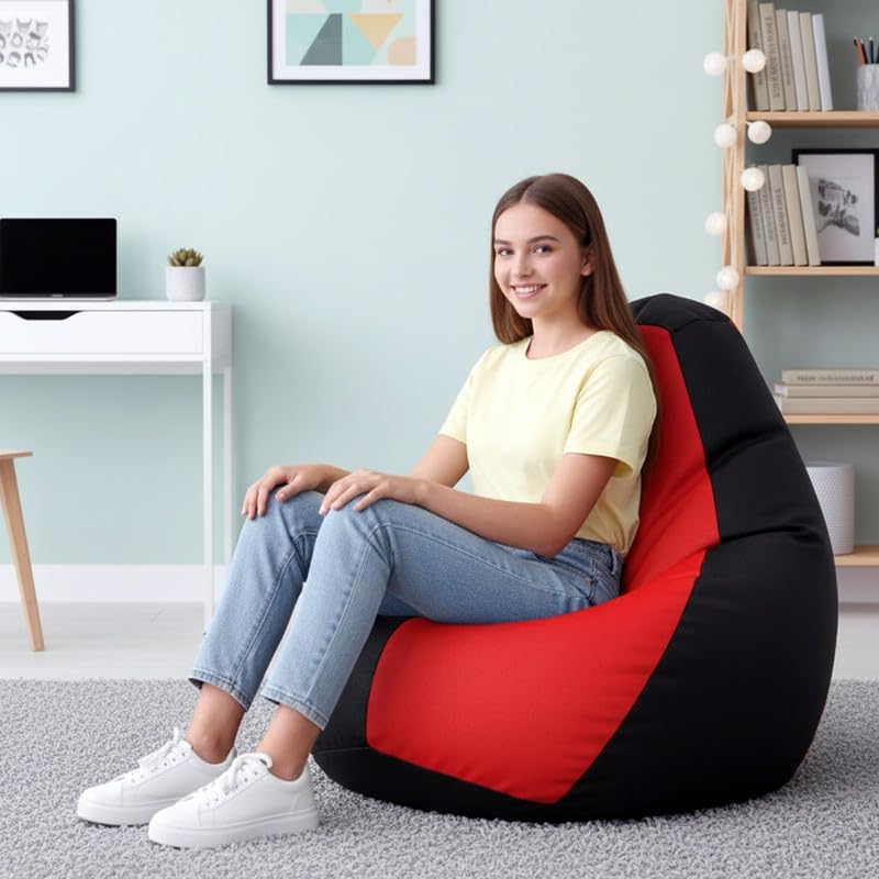 Image of Biggie Bean Bag 3XL Bean Bag Chair with Beans Filled-Perfect for Living Room,Bedroom,Study-Sale Design(Regular-Black Red)-Faux Leather