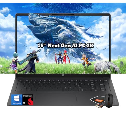 Image of HP OmniBook 16-inch AI Laptop, 2K 16:10 IPS Screen, Snapdragon X Plus X1(Beats i7-1355U), 16GB RAM, 2TB SSD, FHD IR Camera, 34Hr Battery, 65W USB Type-C, w /Mouse
