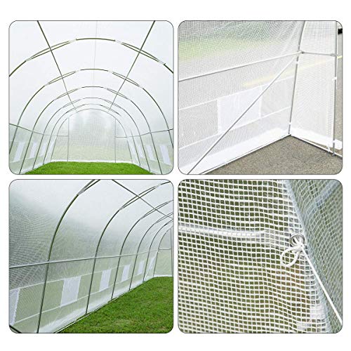 MELLCOM 26' x 10' x 6.6' Greenhouse Large Gardening Plant Green House Hot House Portable Walking in Tunnel Tent, White