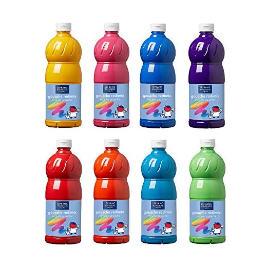 Lefranc Bourgeois Educación, Gouache líquida Redimix, témperas para niños, Set de 8 botes de 1L, colores vibrantes, pinturas para niños y manualidades