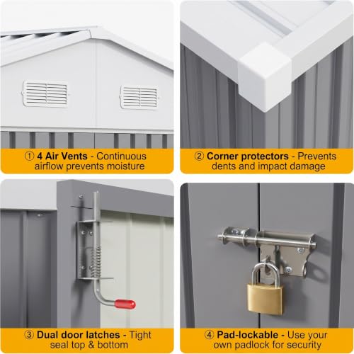 Image of Devoko 10x8 FT Outdoor Storage Shed with Floor Frame, Metal Tool Shed for Garden Backyard Patio(Gray)