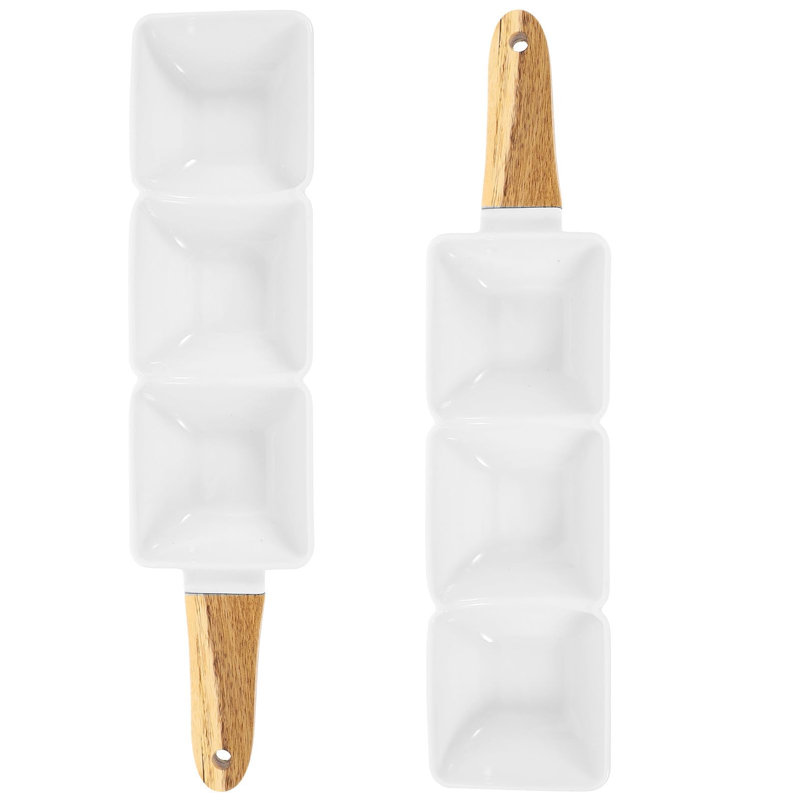 MAGICLULU Keramik und Lebensmittelgeschäft für Zuhause Leicht und Tragbar Snackschüssel 2 Stück Drei Stück Weiß mit Holzgriff und Salatschüssel auch Dessert