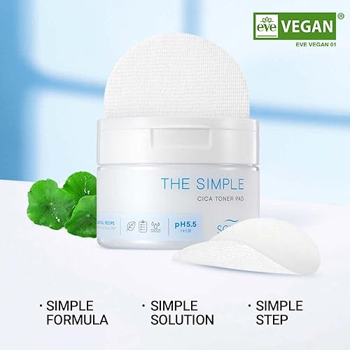 Miniatura 2 de SCINIC The Simple Cica Toner Pad 60 piezas  Tela de algodón con certificación vegana  Peeling suave sin irritación  Ph suave 5.5 PHA orinando  100%