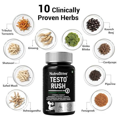 Image of Testosterone Supplement for Men | Blend of 10 Powerful Herbs Including Ashwagandha, Safed Musli, Ginseng, Tribulus & Cordyceps | Energy Booster & Stamina Booster for Men | Daily Health Supplement (60 Tablets)