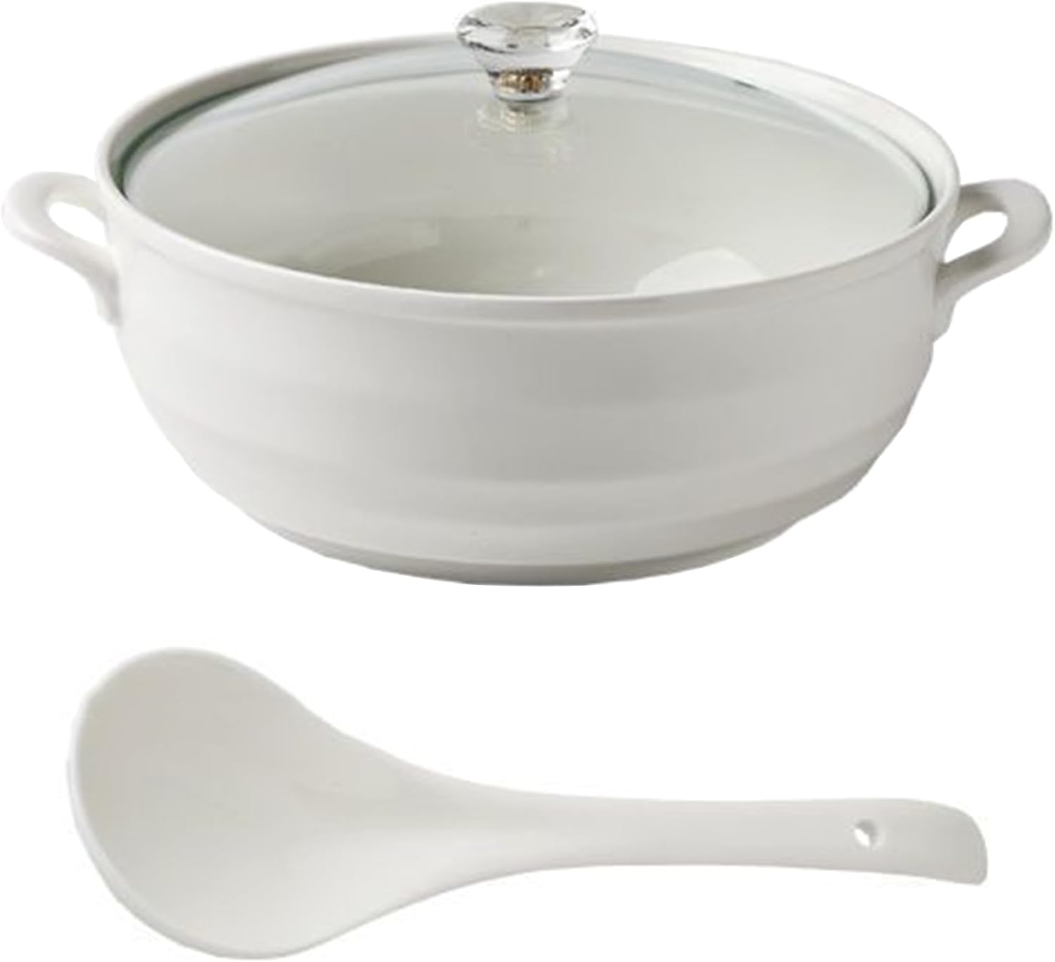 Ceramic Soup Tureen with Lid White Porcelain Serving Soup Tureen Round Ceramic Bowl for Restaurant Home Kitchen Decoration Microwave and Dishwasher Safe,Glass lid 1.2l