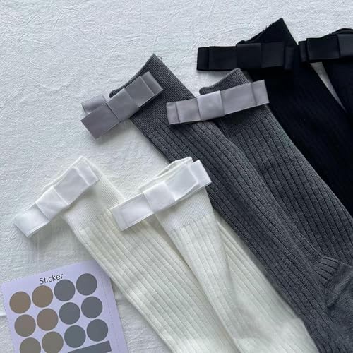 3 pairs - gray vertical stripes slimming versatile bow mid-tube stacking socks3