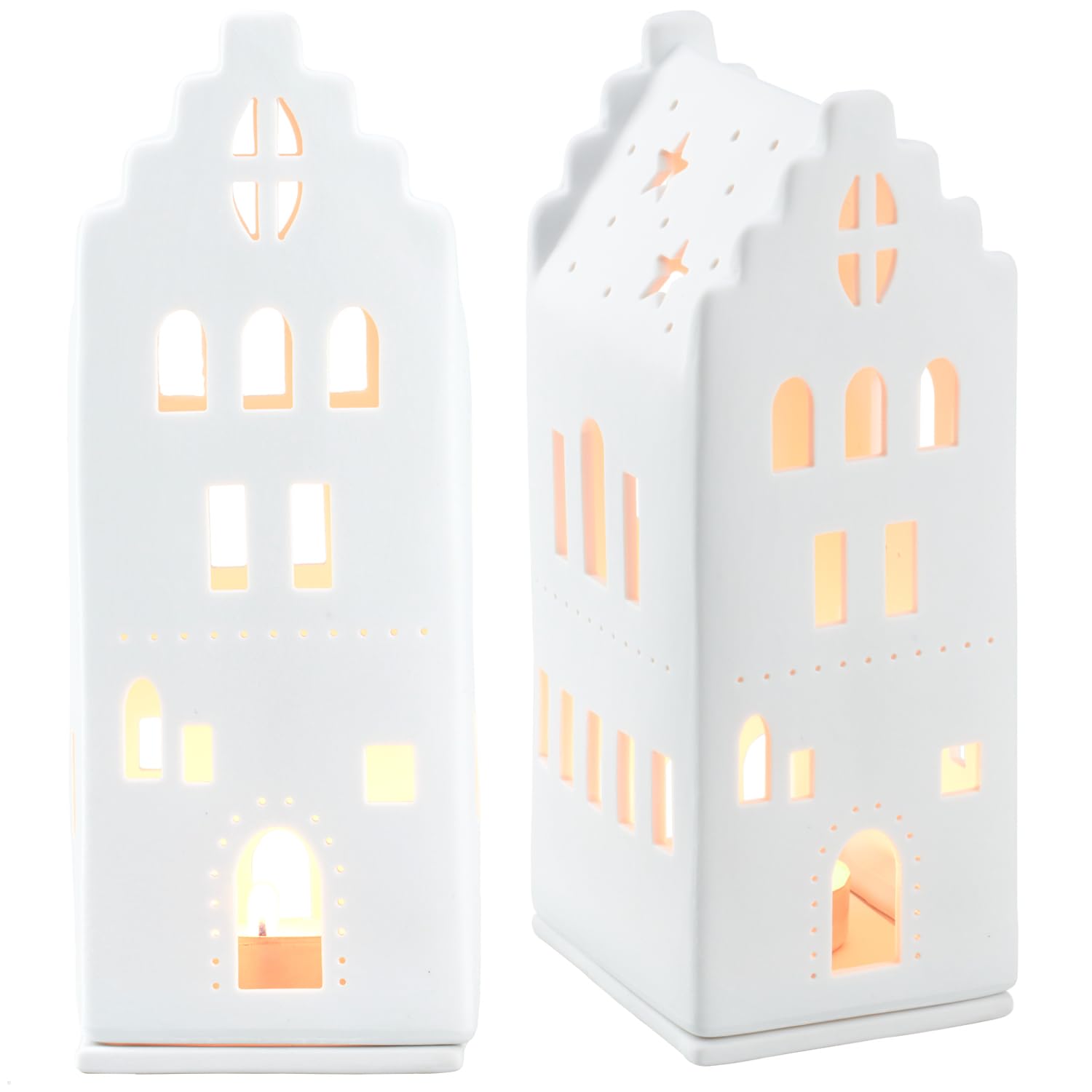 COM-FOUR® swiecznik z porcelany, domek z matowej porcelany z podstawa | latarnik - stylowa dekoracja pokoju w ksztalcie domku