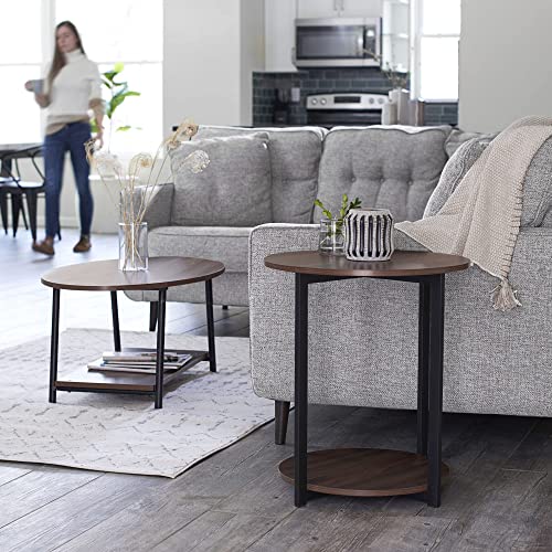 Household Essentials Walnut 2-Tier Round End Table With Storage Shelf #TOP1