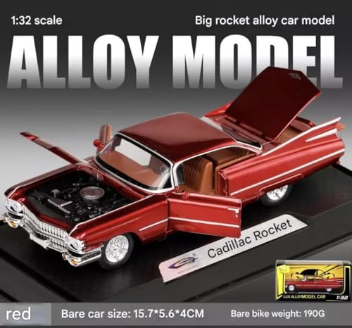 Image of Vintage Die-Cast Car Model 1:32 Scale | Alloy Metal Car with Openable Doors, Hood & Trunk | LED Headlight & Taillight with Sound | Pull Back & Go Toy for Kids & Collectors (Red)