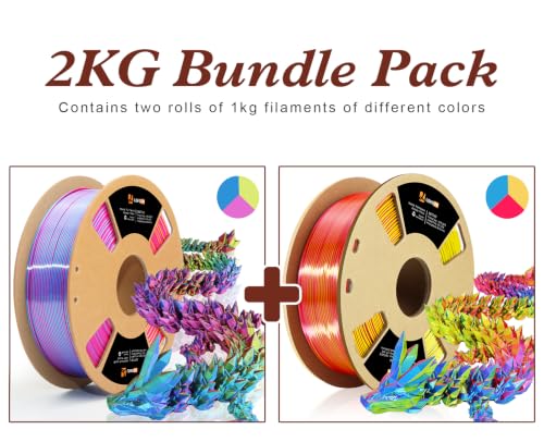 Image of LOVOON Silk PLA 3D Printer Filament Bundle 2 KG, PLA Filament 1.75mm, Shiny Silk Tri Color Blue /Yellow /Red and Rose Red /Sky Blue /Yellow, Color Change by Angle 3D Printer PLA Filaments, 1KG X 2 Spools