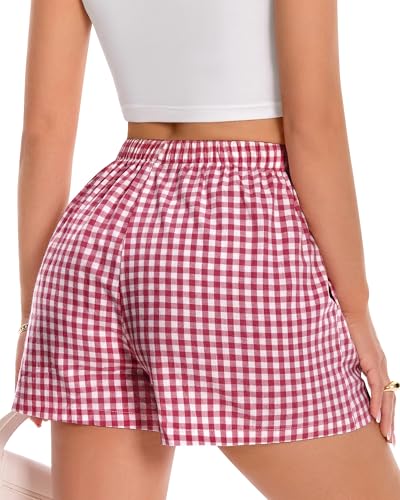 Image of Women Boxer Shorts Summer Gingham Pj Casual Plaid Bottoms with Pocket