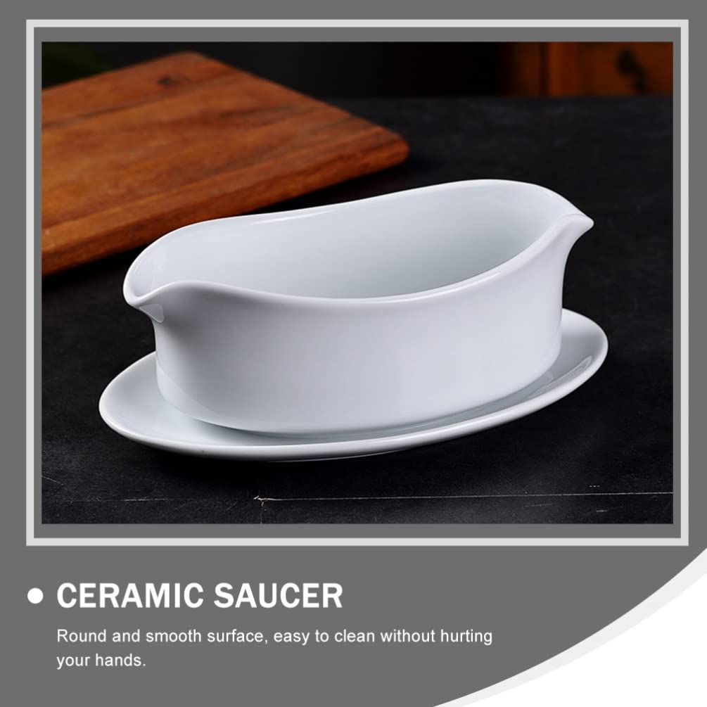 Tazza di salsa in ceramica for la barca di sugo: barca di sugo con vassoio, bistecca sugo versatore, 60 0ml. Server di condimento for insalata del piatto for il ristorante Home Dining Gravy Boat