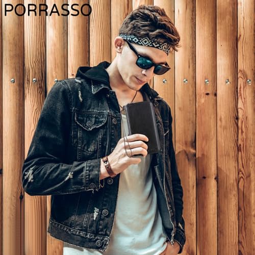 PORRASSO Card Bag Cowhide Wallet Men Coin Purse RFID Blocking Card Case Portable Card Holder Coin Bag Pouch with 12/20/30/45 Card Slots Black D2