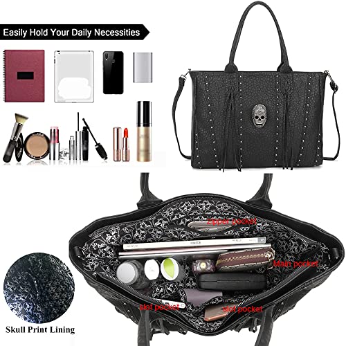 Downupdown Tote Bags for Women Skull Briefcase Vegan Leather Purse Laptop Business Handbags Large Top Handle Bag Cool Lady4