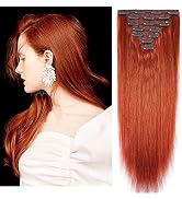 20 inch 180g 7pc Clip in Human Hair Extensions Full Head Clip Ins Copper Red 100% Remy Hair...