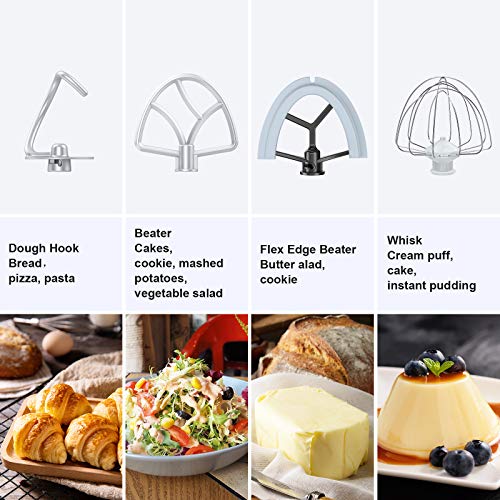 Electric Stand Mixer, Utalent 6 Adjustable Speeds Automatic Tilt-Head Mixer With Flex Edge Beater(Bowl Scraper), Egg Whisk, Dough Hook, Flat Beater, Splash Guard And 4.2 Qt Stainless Steel Bowl For Baking, Butter, Cakes And Cookies - White #TOP4