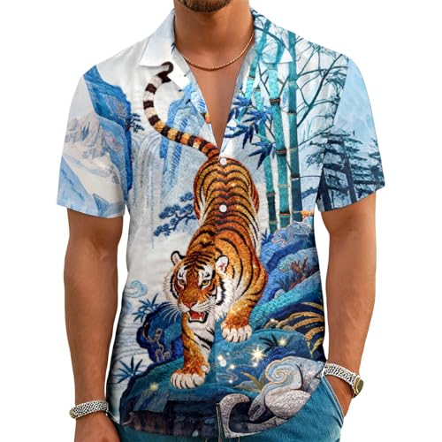 Chemise tigre pour homme style japonais et hawaïen décontracté