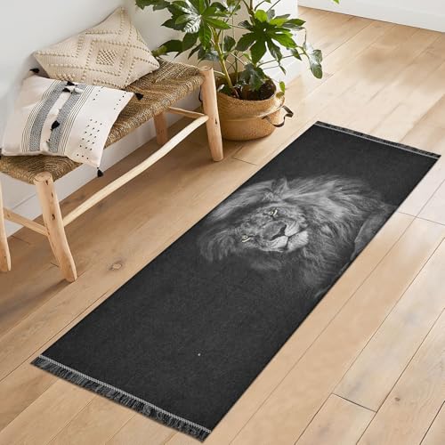 SUKAU フロアマット 獅子 ライオン 廊下 ラグ 洗える 60X180cm キッチンマット 滑り止め ロングマット 玄関マット 年中使える