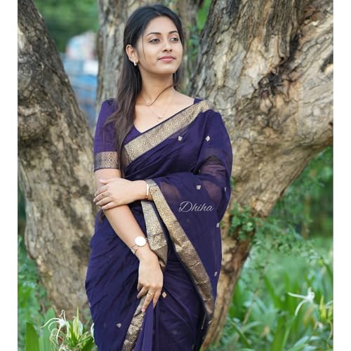 Image of Original Maheswari Cotton Silk Saree for Women | Kanjivaram Pure Silk Cotton Sari with Blouse | Zari Work | Tassels | Handloom Weave