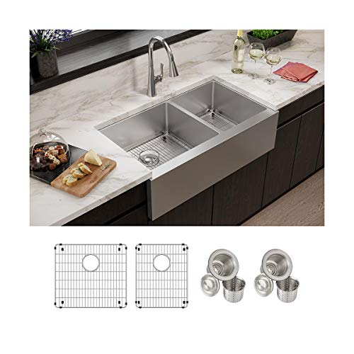 Free Shipping Over $50 Elkay EFRUFF23417DBG Kitchen Sink, 10" Apron Farmhouse, Polished Satin