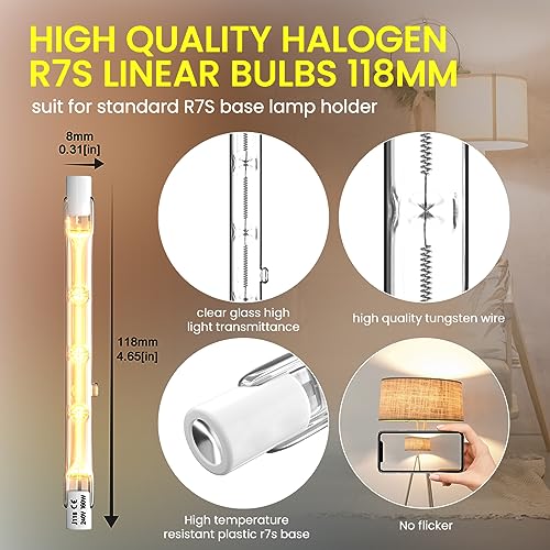Lamptobe R7s Halogen Bulb 118mm, 160W Dimmable, 2000LM Security Light, Warm White 2700K, Energy Saving Tungsten Linear Floodlight, 2-Pack