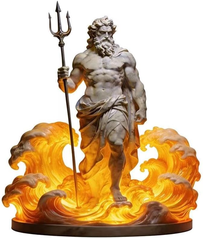 Greek Mythology Statue Night Light, Resin Ocean Wave LED Desk Lam...