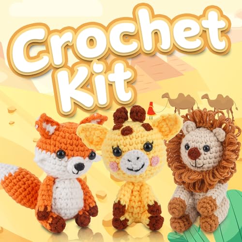 Image of Crochet Kit for Beginners Crochet Animal Kit Crafts for Adults with Step by Step Video Tutorial Hobbies for Women Crochet kit Crochet Animals Beginner Crochet kit DIY Knitting Supplies