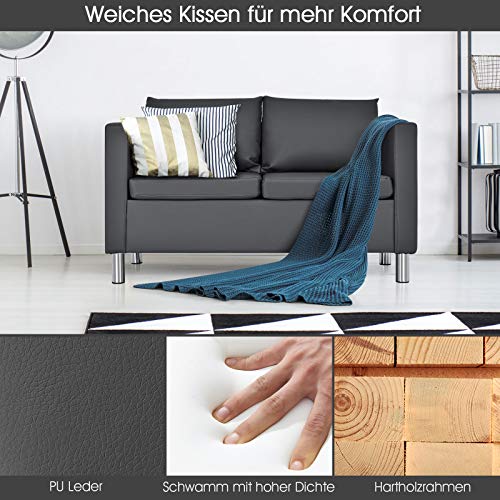COSTWAY 2 Sitzer Sofa mit Kissen, Sofagarnitur Kunstleder, Couchgarnitur perfekt für Zuhause und Büro, grau