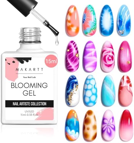 Makartt Clear Blooming Gel 15ml UV LED Soak Off Nail Art Polish for Spreading Effect Marble Nail Polish Gel Paint Nail Designs for DIY Color Flower Watercolor Magic Beauty Gift for Home or Salon Use