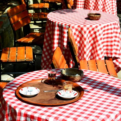 Image of Plastic Table Cloth, 110 Ft X 54 In Disposable Tablecloth Red and White Checkered Tablecloth with Any Cut Sliding Cutters Premium PEVA Plastic Table Cloth Disposable for Picnic, Parties, Festivals