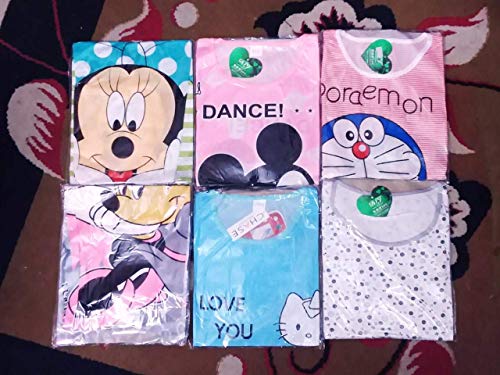 Image of Fashiol Women Cartoon Text Print Cotton Sleep Shirt with Lace Sleep Shirt Freesize | Multicolor Print, Pack of 2