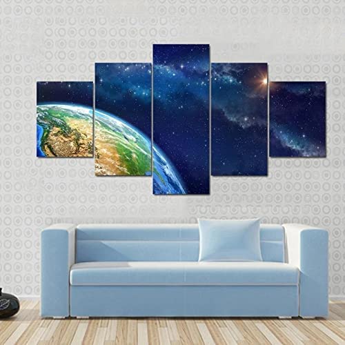 5 Panel Wall Art Planet Earth In Outer Space Painting The Picture Print On Canvas Botanical Pictures For Home Decor 100×55 Cm - For Living Room Hotel Restaurant Office Home Decor Poster Wall -3M2I+E7J