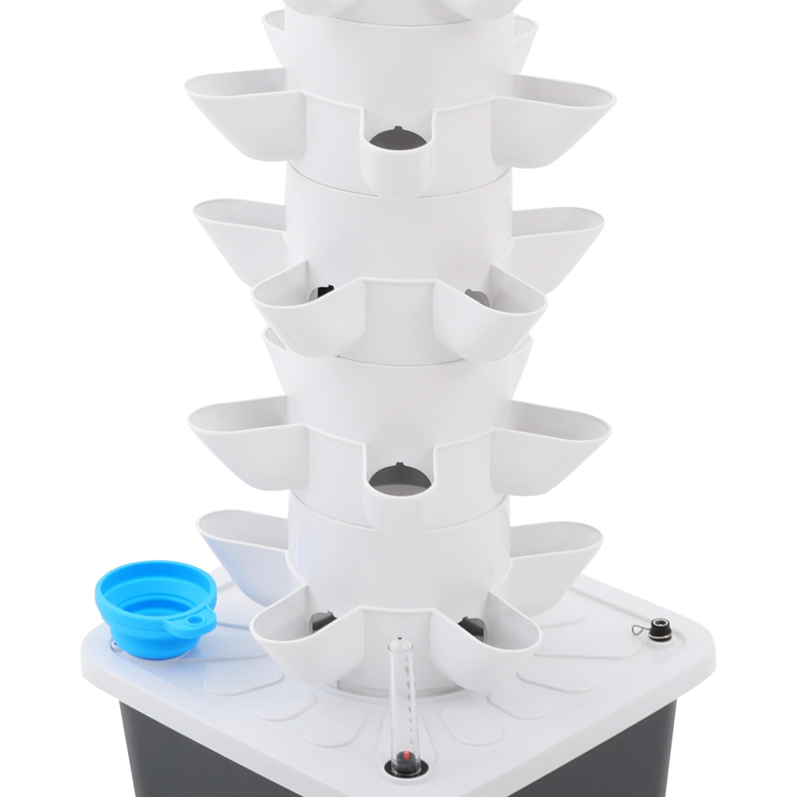 Torre idroponica a 7 piani con irrigazione automatica, 35 fori per piante vegetali/erbe 90-95%, risparmio d'acqua, design verticale salvaspazio per cucina, balcone e ufficio (bianco+grigio)