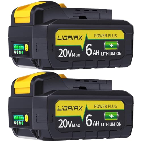 Image of 2 Pack True 6.0Ah Capacity Lithium Ion Replacement Battery Suitable for Dewalt 20V Max Tool, High Power Cell for DCB200 DCB201 DCB203 DCB204 DCB207 DCB181 DCB180 DCD /DCF /DCG Series Tools