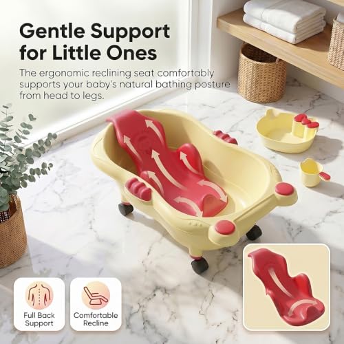 Image of StarAndDaisy Bath Tub for Baby 0-5 Years / Bath tub for Kids with 0-3 Years Girls & Boys with bathseat, Wheels , mug and soap tray, Space Saving Design, Newborn Baby Bathing Tub, Easy to Store (Cream-Green)