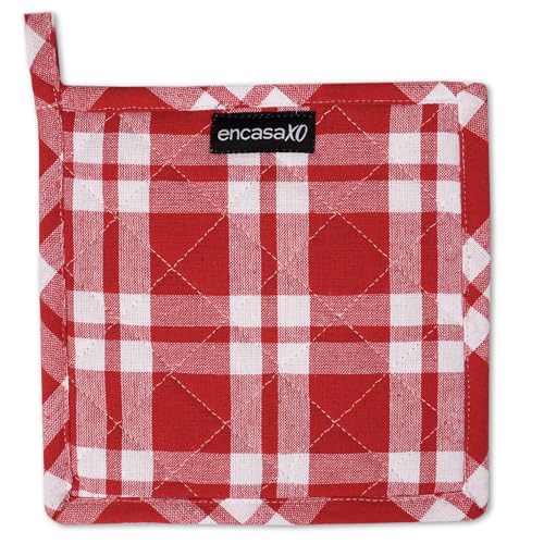 Image of Encasa XO Oven Microwave Pot Holders Trivets 21 cm (2 pc) for Kitchen Cooking & Baking - Heat Resistant, Thick & Safe, Protection of Hands from Hot Utensils, Grill, BBQ - Franca Red Checks