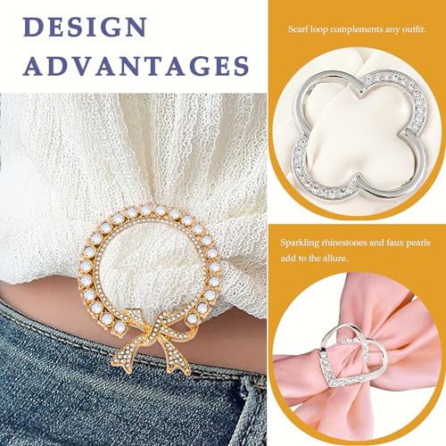 Image of 12PCS Scarf Ring Clip, T-shirt Ties Clips /Rhinestone Scarf Buckle /Clothes Corner Knotted Button for Dress Sweater Scarves T-Shirt Waist Cinch Tie Brooch Clothes Accessories