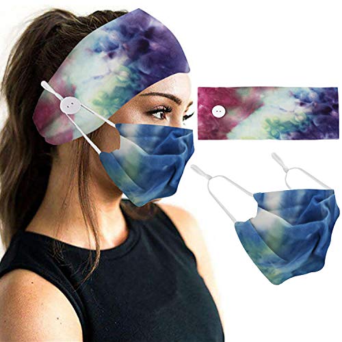 Myhozee Women Headband with Face Mask, Camouflage Floral Style Head Wrap Hair Band Magic Wide Wicking Headbands Outdoor Blue