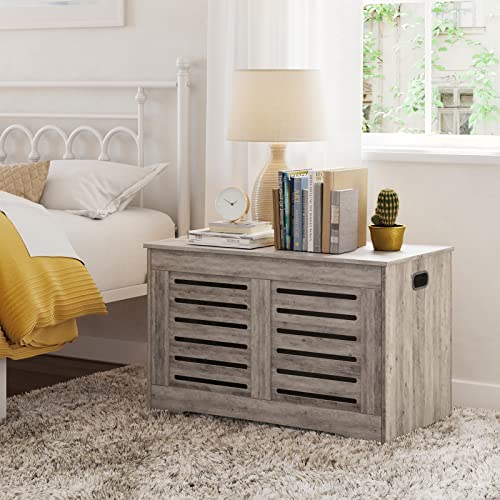 Dinzi Lvj Storage Chest, Wooden Storage Bench Organizer With 2 Safety Hinges, Flip-Top Entryway Shoe Bench, Good Ventilation, Retro Storage Bench For Living Room, Bedroom, Easy Assembly, Greige #TOP6