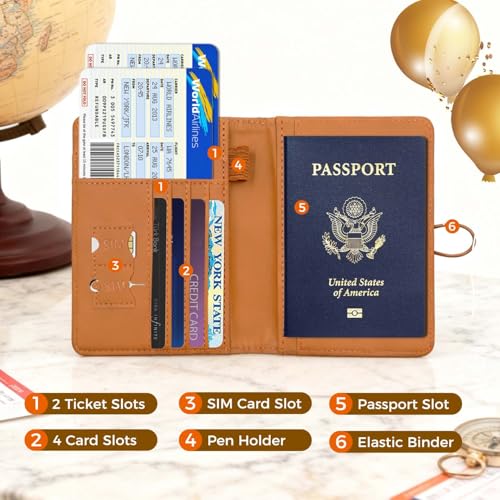 Image of Melsbrinna Premium Leather Passport Holder Covers Case, Waterproof Rfid Blocking Travel Wallet Passport Holder with Pen Holder, Cute Passport Book for Women /Men