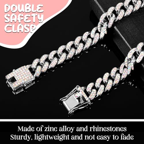 Image of LEIFIDE Dog Chain Collar Diamond Link Puppy Collar 12 mm Wide Dog Necklace Metal Cat Chain Pet Crystal Necklace Jewelry Accessories for Small Medium Large Pet(12 Inch,Silver, AB Color)