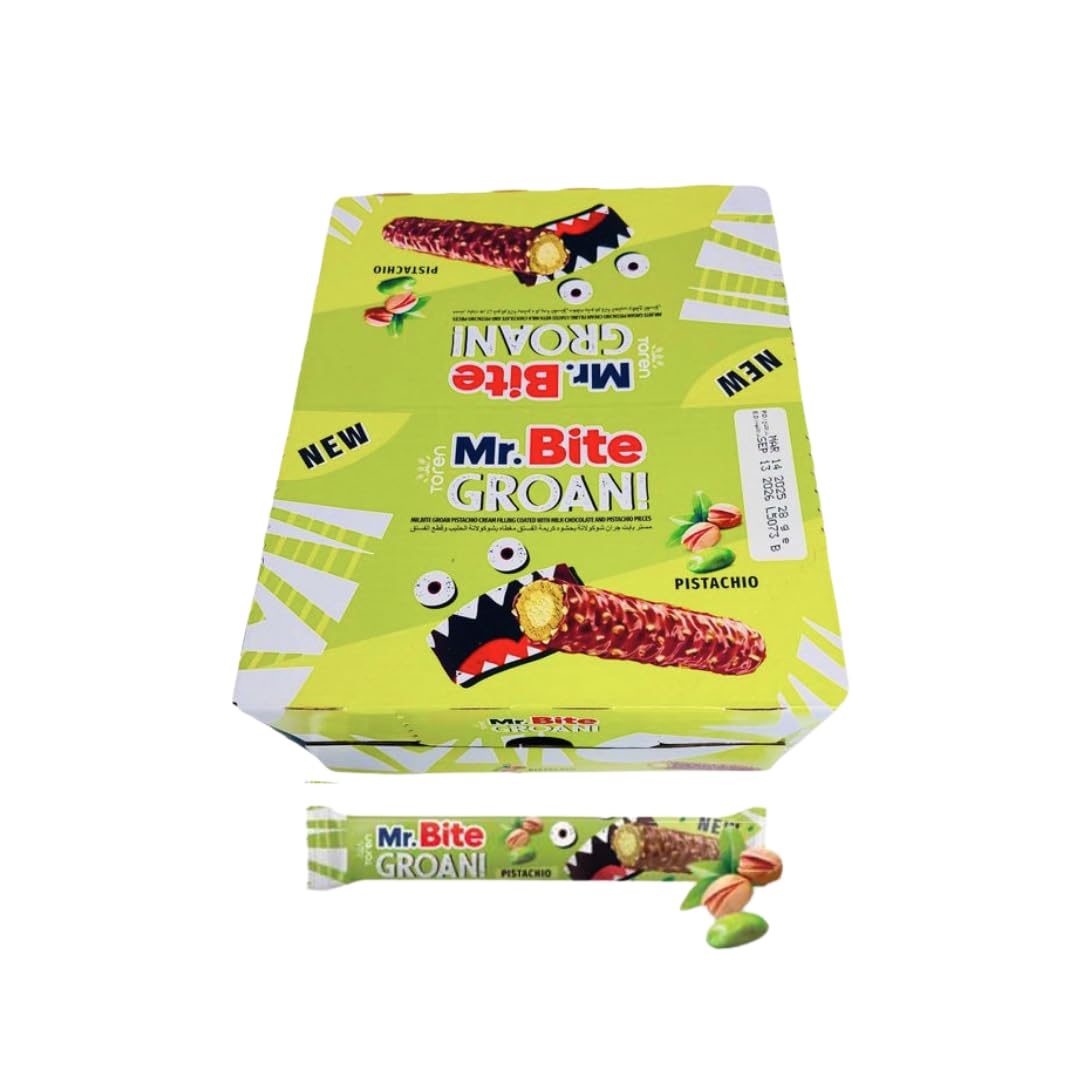 Toren Chocolate Candy  Mr. Bite Groan, Pistachio  Pack of 24 Bars, 35g Each  Crunchy Chocolate with Nutty Pistachio Filling Pistachio Mr. Bite Groan