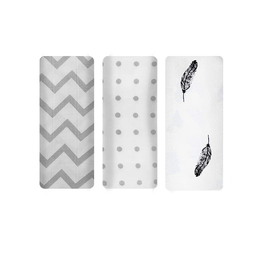 100% Organic Pure Cotton Muslin Baby Swaddle Blanket, Wrap Cloth Cotton Swaddle for Newborn Baby Girl's and Boy's Soft Premium Cotton Swaddle Blanket-Pack of 3 with Size 120X120 CM - World of Grey