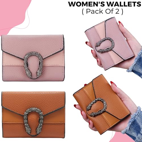 Image of Kraptick Women s Wallet Stylish Compact Purse Clutch with Card & Coin Holder Debit Card Organizer, Travel Wallet & Money Organizer for Women with 8 Card Slots (Pink & Brown) (Combo of 2)