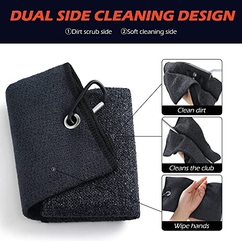 Mile High Life | Tri-Fold Microfiber Golf Towel | Innovative Dual Side Design W/Dirt Scrub Side And Soft Cleaning Side | Light Weight | Excellent Water Absorbance (Black) #TOP4